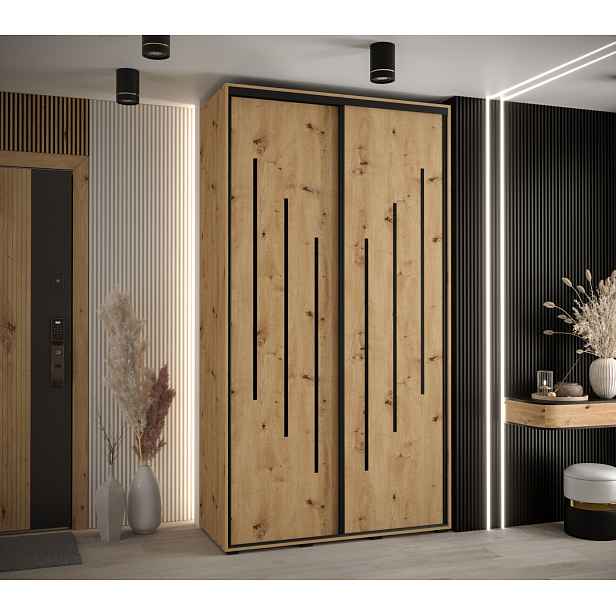 Šatní skříň YVONA 8 - 130/45 cm, dub artisan / černá