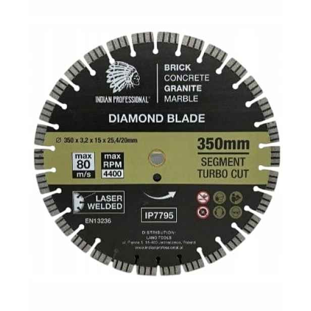 Diamantový Kotouč 350 mm Segment Turbo Cut Indian Professional 15 mm IP7795