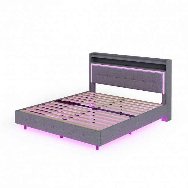 FLIEKS ČALOUNĚNÁ POSTEL 140x200cm USB LED Čelo Šedá