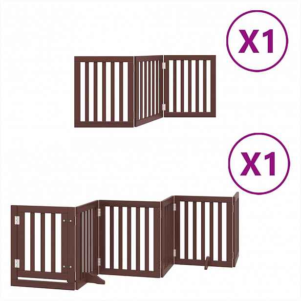 vidaXL Zábrana pro psy s dvířky skládací 9 panelů hnědá 450 cm topol