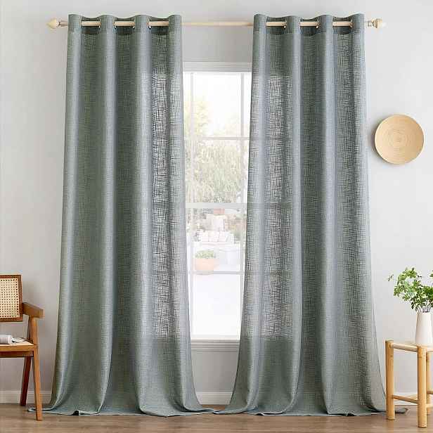 Miulee Záclony průsvitné len šedé 2x 140x260 cm průchodky, lněné