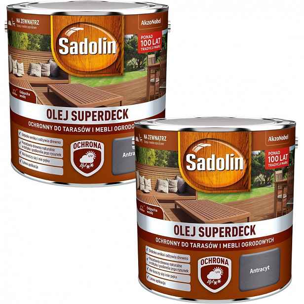 Sada Sadolin Olej 2x2,5 Superdeck Ochranný Pro Terasy A Nábytek Antracit 5L