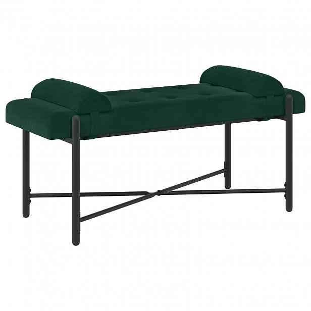 vidaXL Lavice s knoflíky a polštáři Tmavě zelená 110 x 40 x 46 cm