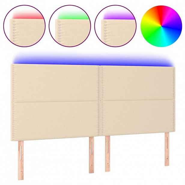 vidaXL Čelo postele s LED krémové 180x5x118/128 cm textil