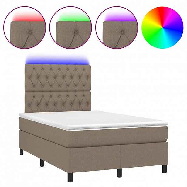 vidaXL Box spring postel s matrací a LED taupe 120 x 200 cm textil