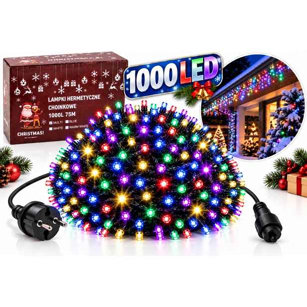 Vánoční Lampy 1000 Led 60,5 M Barevné Vícebarevné Venkovní Blesk