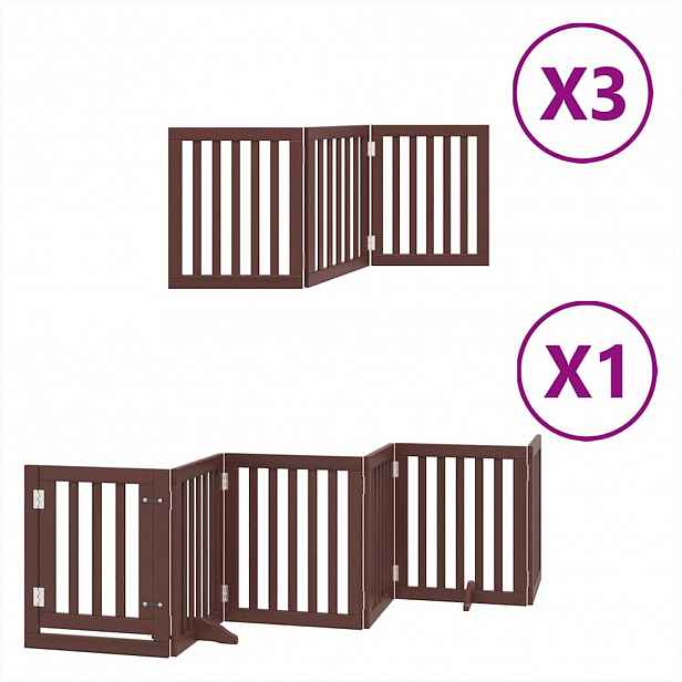 vidaXL Zábrana pro psy s dvířky skládací 15 panelů hnědá 750 cm topol