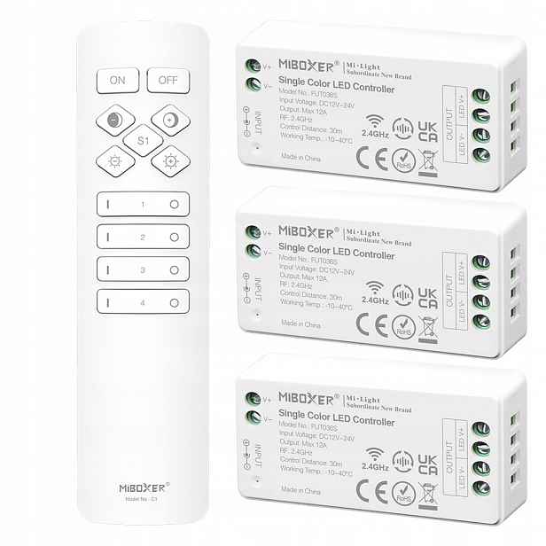 3x Ovladač Dálkový Ovladač Zónový Stmívač Mono MiBOXER 432W Bílý C1 FUT036S