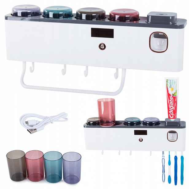 Organizér Na Kartáčky, Kelímky, Dávkovač Zubní Pasty, Uv Sterilizátor, 4 Kelímky