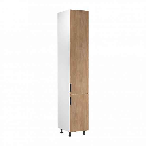 Vysoká kuchyňská skříň SALERNO - šířka 40 cm, bílá / dub, pravé provedení