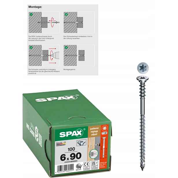 Wirox Tx Spax nastavitelné vruty do dřeva 6 x 90 mm 100 ks
