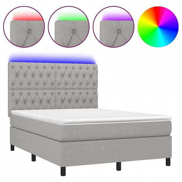 vidaXL Box spring postel s matrací a LED světle šedá 140x190 cm textil