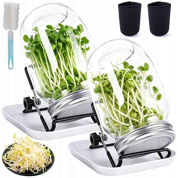 2x Skleněné Sklenice Na Klíčení Pro Pěstování Mikrogreenů 1000 ML S Talířem