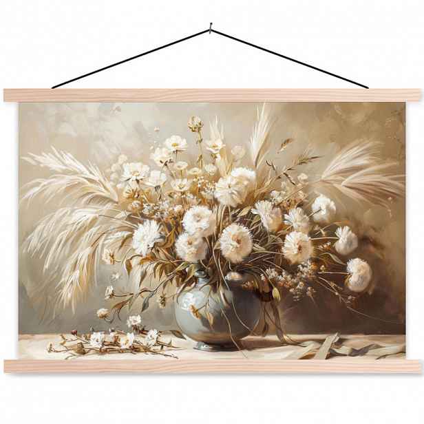 MuchoWow PLAKÁT S MAGNETICKOU LIŠTOU Květiny - Váza - Zátiší - Béžová 90x60 cm