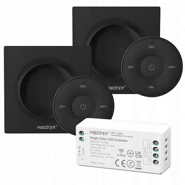 Schodišťový Stmívač Dálkový Ovladač Nástěnný MiBOXER 2x K2 Černý+ FUT036S