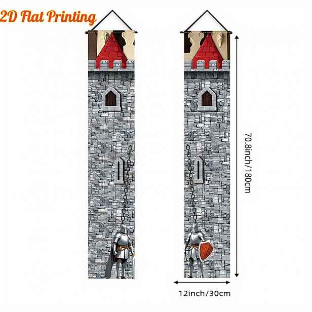 TEMU 2D plochý banner, 2D plochý banner - 2D plochý banner, 2D plochý banner - 2D plochý banner, 1 pár, Dekorativní dvojverší na středověký festival,