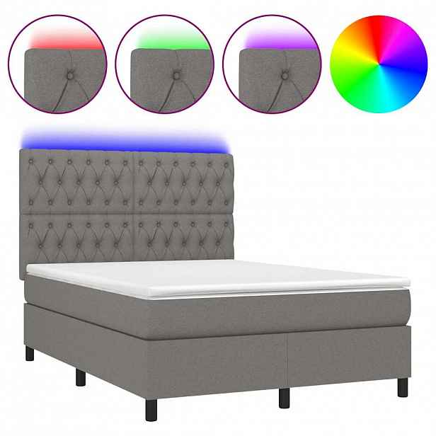 vidaXL Box spring postel s matrací a LED tmavě šedá 140x190 cm textil