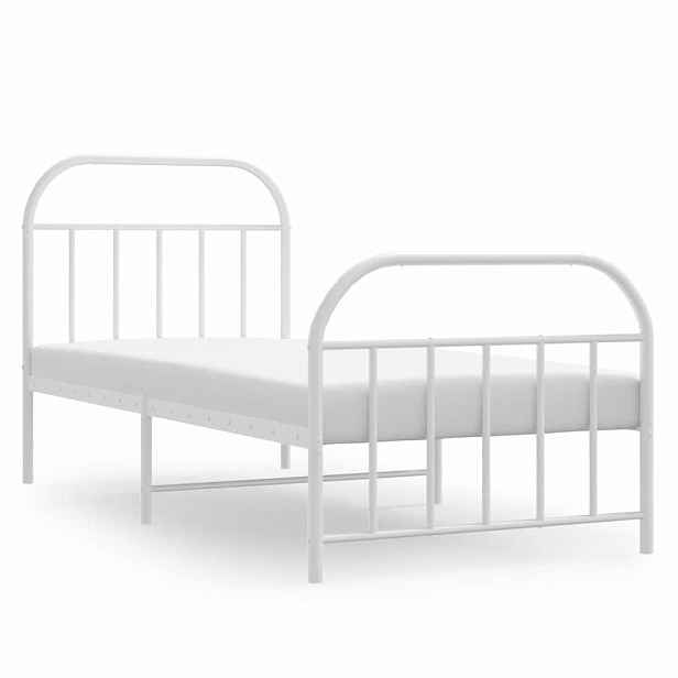 vidaXL Kovový rám postele s hlavovým a nožním čelem bílý 90 x 190 cm