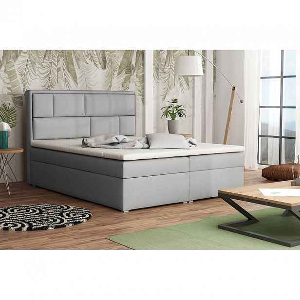 Boxspringová manželská postel s úložným prostorem 140x200 IVENDORF 1 - světlá šedá + topper ZDARMA
