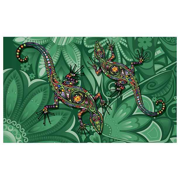 Fototapeta flizelina Ještěrky Art Deco ornament zelené pozadí 254x184 lepidlo