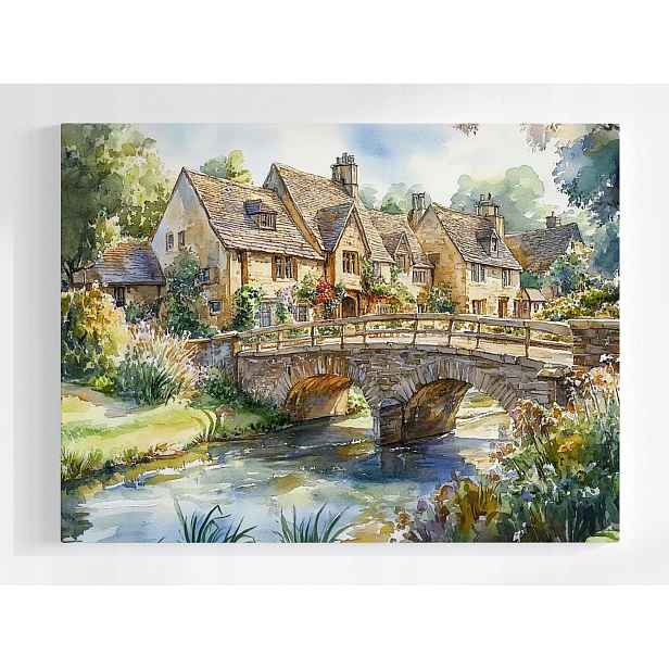 Plakát Městečko Anglie Cotswolds Vesnice Most Domy 100x75