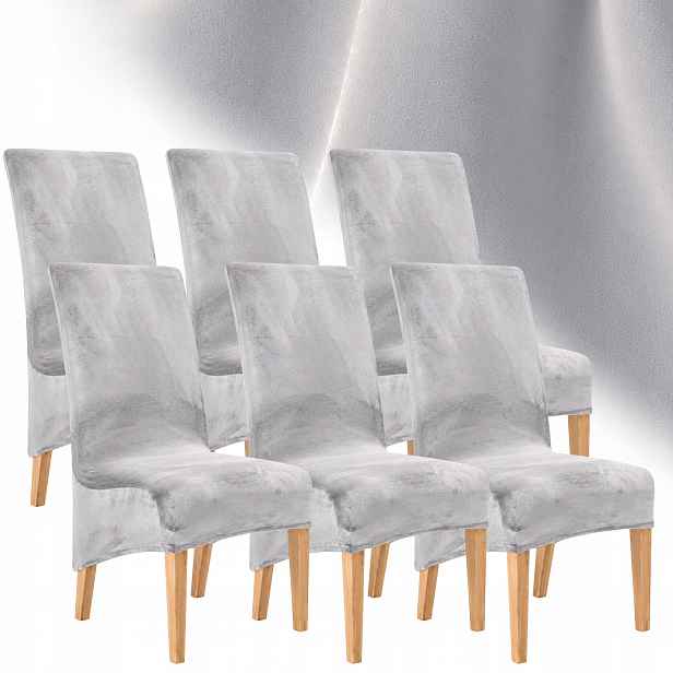 Potah Na Židli XXL Velur 6 Ks Plyšový Elastický, Měkký, Světle Šedý