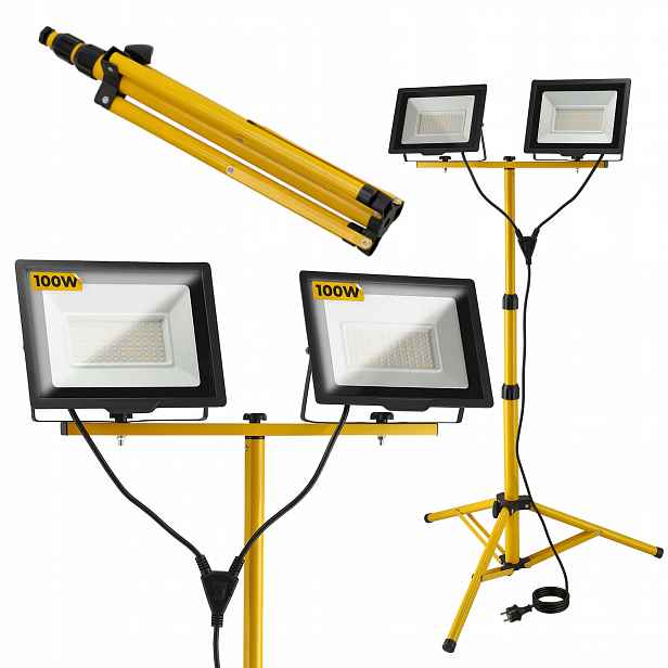 Stativ Halogen Led Stavební zářič 2x 100W 14000lm Lampa na stojanu