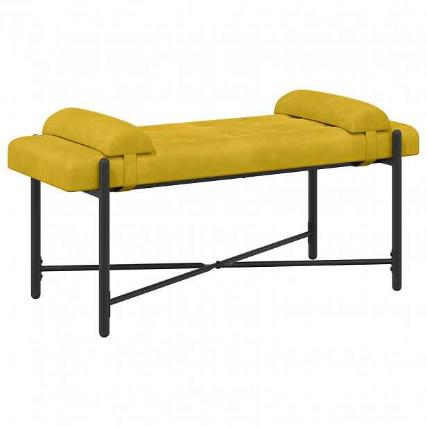 vidaXL Lavice s knoflíky a polštáři Žlutá 110 x 40 x 46 cm Samet