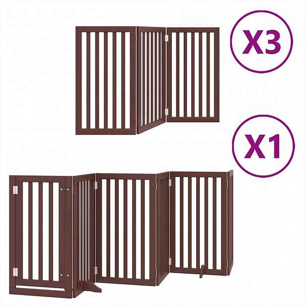 vidaXL Zábrana pro psy s dvířky skládací 15 panelů hnědá 750 cm topol