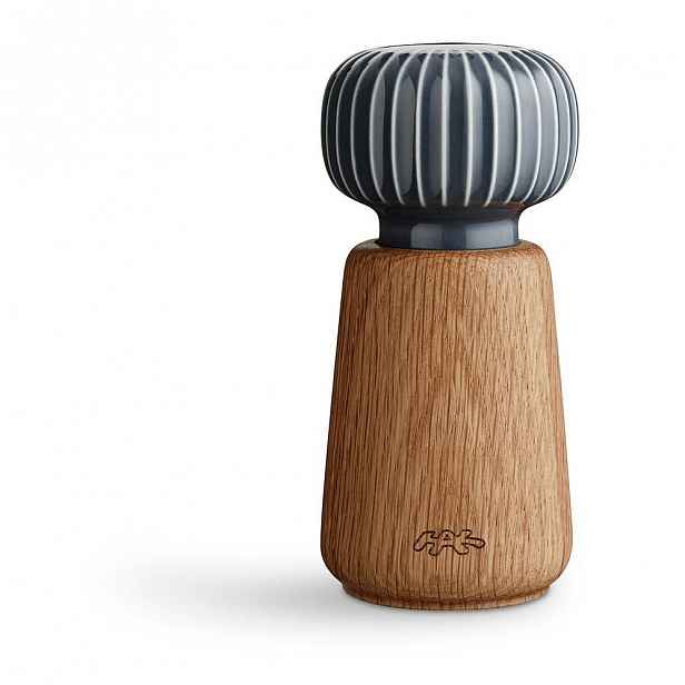 Mlýnek z dubového dřeva na koření s antracitovým detailem z porcelánu Kähler Design Hammershoi, výška 13 cm