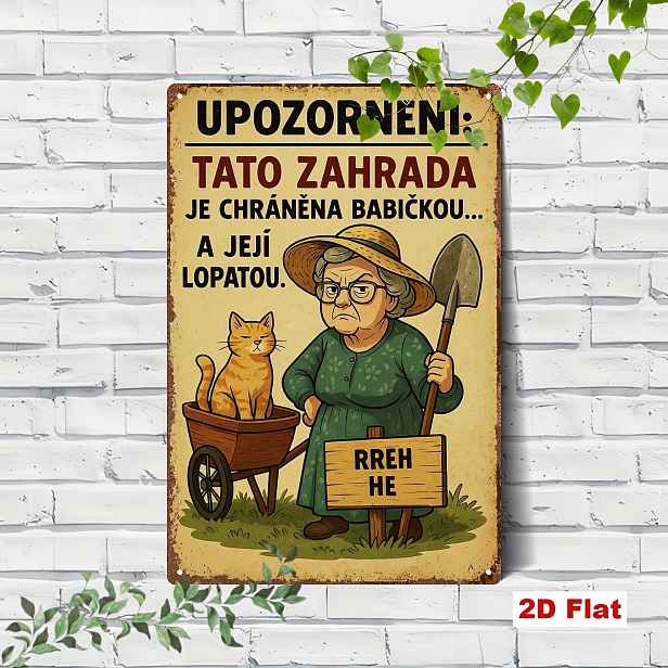 TEMU 2D plochá, [2D plochá] 1ks Vintage česká kovová cedule se sloganem, 7.87X11.81 palců železná plaketa s humorným citátem "Babička a její lopata