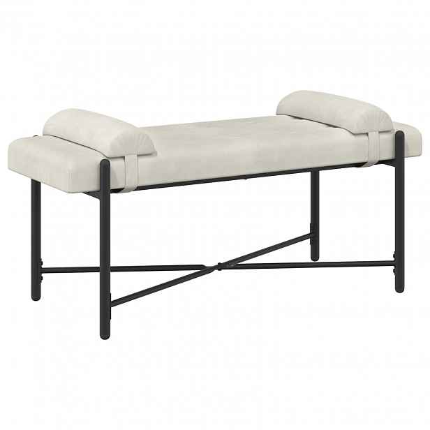 vidaXL Lavice s knoflíky a polštáři Krémová 110 x 40 x 46 cm Samet