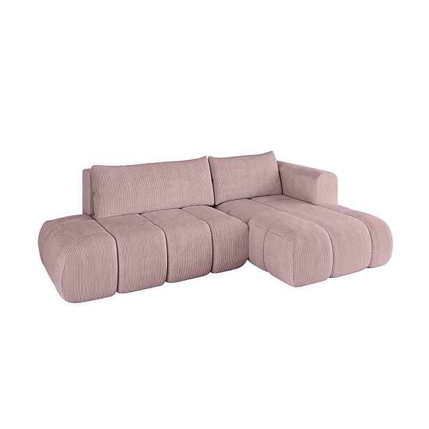 ALTDECOR ROHOVÁ SEDAČKA s funkcí spaní a otomanem, pravá CLOUD-L 280x185x90 Růžová Manšestr