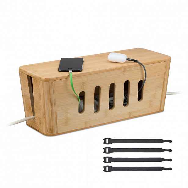 Relaxdays BOX NA KABELY Přírodní bambus pro 2 prodlužovací lišty