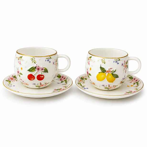šálek 120 ml 2 ks šálků s podšálky, porcelán, ovoce, ovoce, ovoce