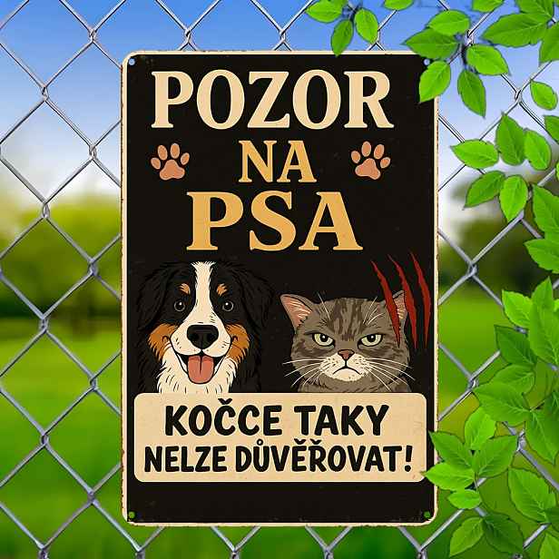 TEMU 2D plochá cedule – Tato kovová cedule ve vintage stylu s psů a koček, o rozměrech 8" x 12" (20 x 30 cm). Obsahuje fráze ve stylu polské, český