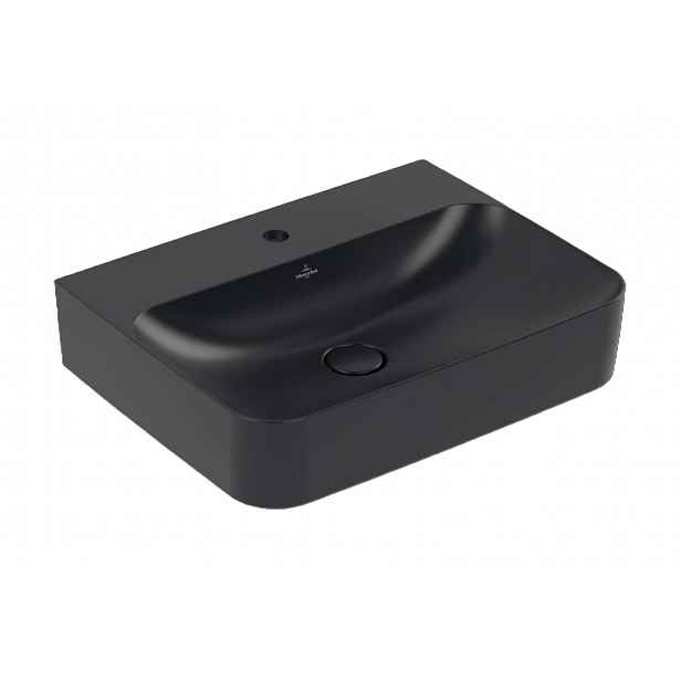 Villeroy & Boch Finion - Umyvadlo 60x47 cm, skrytý přepad, otvor pro baterii, CeramicPlus, Pure Black 416864R7