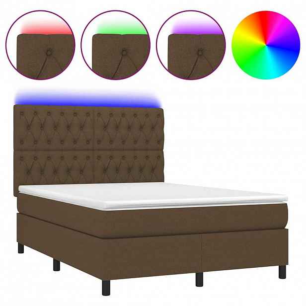 vidaXL Box spring postel s matrací a LED tmavě hnědá 140x190 cm textil