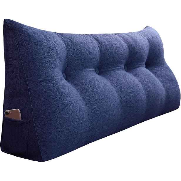 Vercart ZÁDOVÝ POLŠTÁŘ na postel vzhled lnu Modrý 120 cm