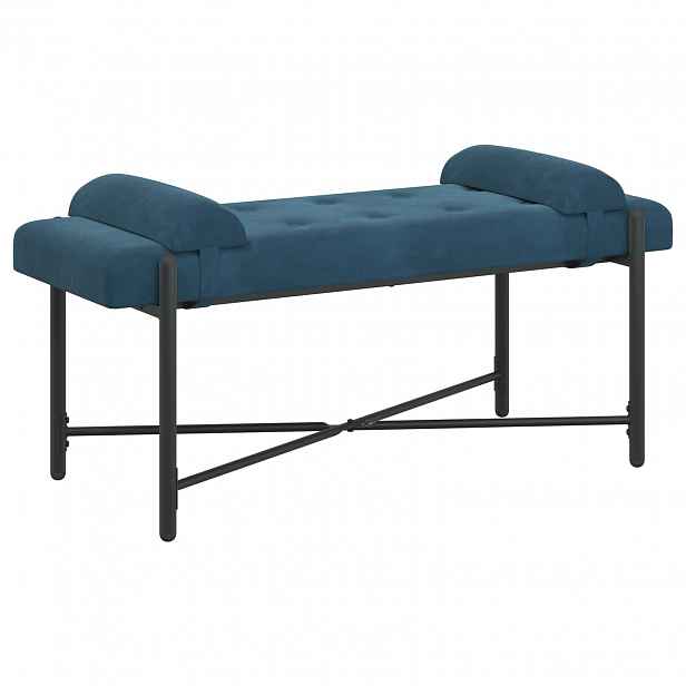 vidaXL Lavice s knoflíky a polštáři Modrá 110 x 40 x 46 cm Samet