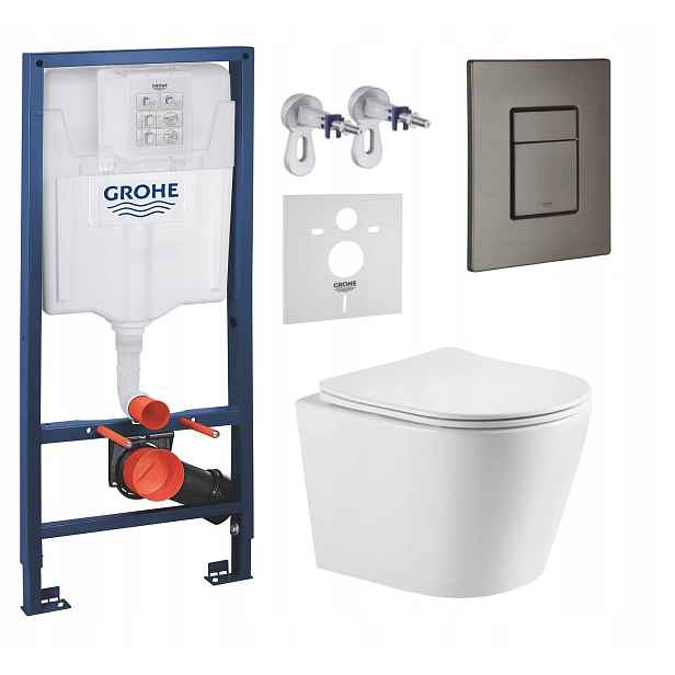 Podomítkový Wc set Grohe s mísou Elanta a tlačítkem grafit, kartáčovaný
