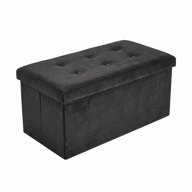 Taburet S Úložným Prostorem Velurová Černá 76X38X38 CM, Skládací
