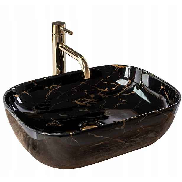 Keramická umyvadlová deska Rea Belinda Black Marble Shiny
