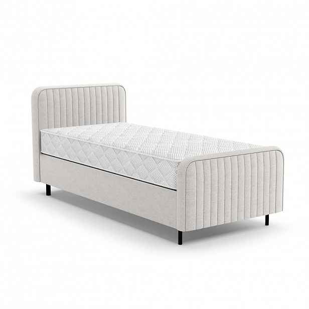 Beautysofa ČALOUNĚNÁ POSTEL Lami 90x200, jednolůžko s úložným prostorem a taštičkovou matrací 20 cm, krémová