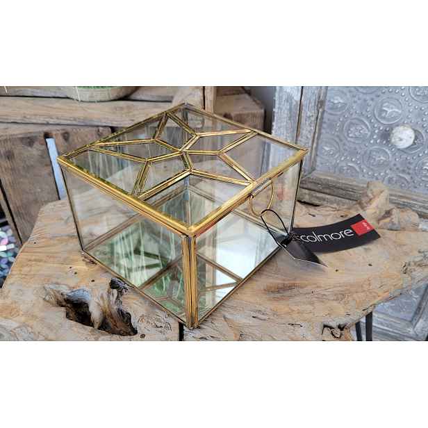 Skleněná šperkovnice se zlatým antik lemem Alex antique - 15*15*12 cm Colmore by Diga