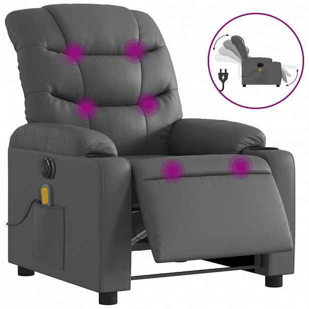 vidaXL Elektrické masážní polohovací křeslo šedé umělá kůže