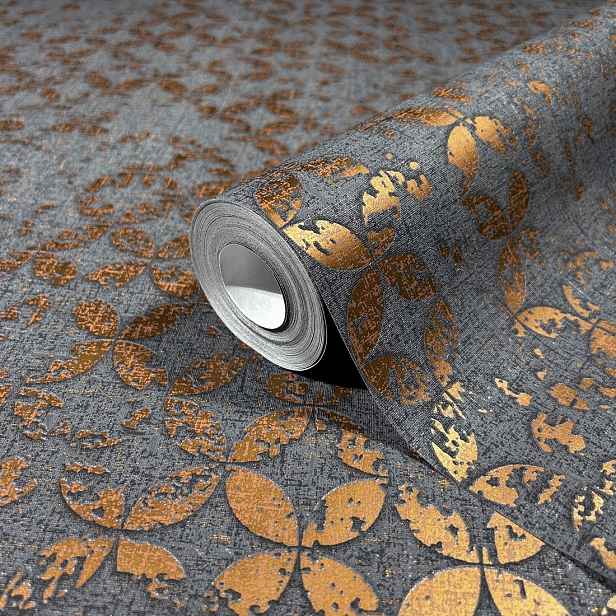 Grafitová vinylová tapeta s geometrickými vzory