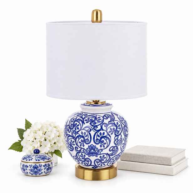 Keramická lampa Lampa keramika kov modrá bílá zlatá
