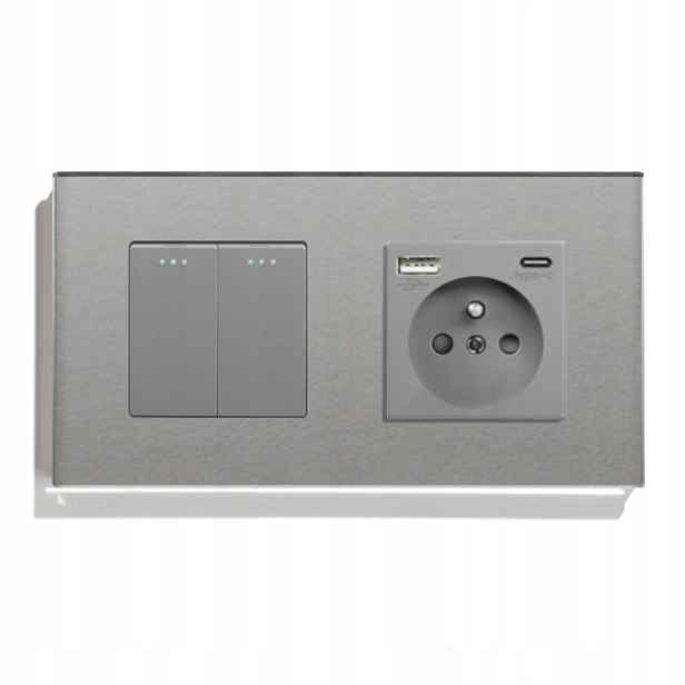 Klasický Dvojitý Vypínač 2K Schodišťový Skleněná Zásuvka Usb A+c Qc 20W