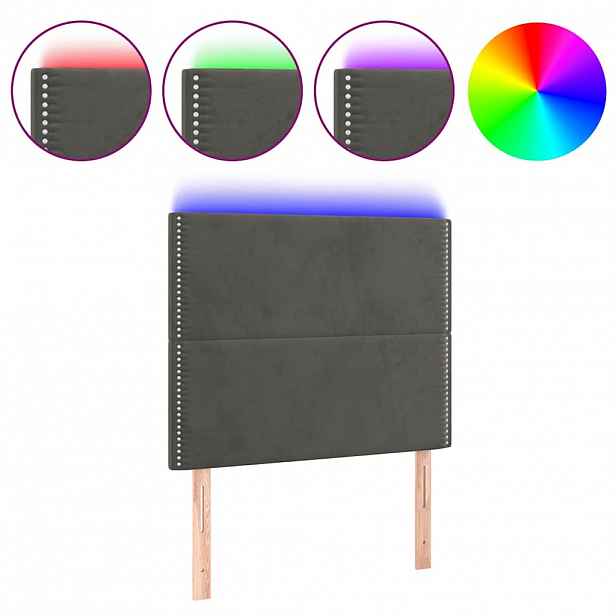 vidaXL Čelo postele s LED tmavě šedé 90x5x118/128 cm samet
